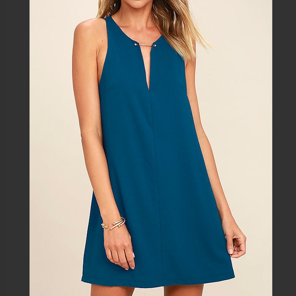 Lulus Near or Bar Teal Blue Shift Dress